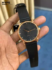 TOMI T-037 Men's Quartz Leather Belt Watch With Second Sub-Dial(Black-Rosegold)_img_1