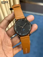 TOMI T-037 Men's Quartz Leather Belt Watch With Second Sub-Dial(Brown-Black)_img_1