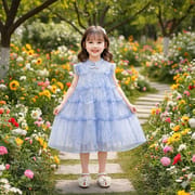 Kids Girls Summer Party Dress – Blue Tie-Dye Ruffle Gown ( 2 to 6 years)_img_0