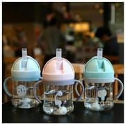 Baby learning to drink 300ml straw cup with gravity ball anti-grab water bottle portable handle scale kindergarten drop-resistant plastic cup_img_0