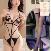 Black See-Through One-Piece Lingerie for Women | Ultra-Thin Sexy Siamese Bodysuit with Fishnet Stockings_img_4