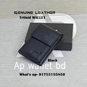 Mont Blanc Plain Black & Brown Trifold Genuine Leather Wallet With Box_img_2