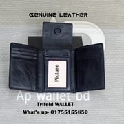 Mont Blanc Plain Black & Brown Trifold Genuine Leather Wallet With Box_img_3