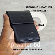 Mont Blanc Plain Black & Brown Trifold Genuine Leather Wallet With Box_img_4