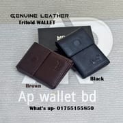 Mont Blanc Plain Black & Brown Trifold Genuine Leather Wallet With Box_img_0