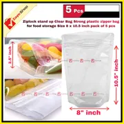 Ziplock stand up Clear Bag Strong plastic zipper bag for food storage Size 8 x 10.5 inch 5 pcs_img_1