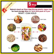 Ziplock stand up Clear Bag Strong plastic zipper bag for food storage Size 8 x 10.5 inch 5 pcs_img_2