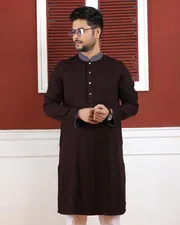 Rich Maroon Panjabi with Patterned Collar and Cuffs_img_0
