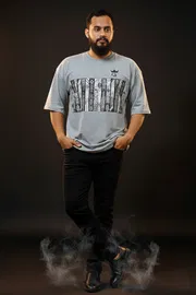 Gonji Light Grey Graphic Drop Shoulder T-Shirt_img_0