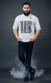 Gonji White Graphic Drop Shoulder T-Shirt_img_0