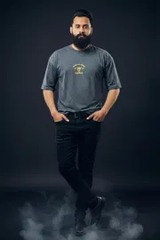 Gonji Dark Grey Yellow Logo Drop Shoulder T-Shirt_img_0