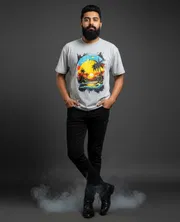 Gonji Gray Graphic Drop Shoulder T-Shirt_img_0