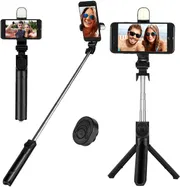 Q07 Foldable Mini Tripod & Selfi Stick with LED Light Bluetooth Remote Shutter_img_0