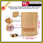 Ziplock stand up Bag Strong plastic zipper bag for food storage Size 6.5x7.5 inch pack of 10 pcs_img_2