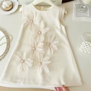 Kids Girls Summer Elegant Pearls Flower Sleeveless Korean Party Skirt (1 to 6 Years)_img_1