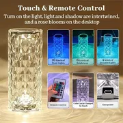 16 Colors Crystal Night Light LED Touch Projection Table Lamp Rose Remote Dimmable USB Romantic Atmosphere Light for Decor Home_img_3