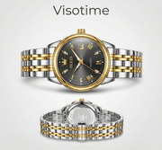 OLEVS Two-Tone Stainless Steel Quartz Watch with Dark Grey Dial and Date Display_img_0