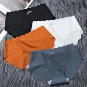 Women Ice Silk Traceless ultra-thin Wave Girls Comfortable Breathable Solid Color mid Waist Triangle Underwear  Breathable Briefs Cozy Lingerie Soft Comfortable Underpants_img_0