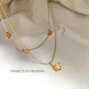 Double layer frosted butterfly necklace_img_1