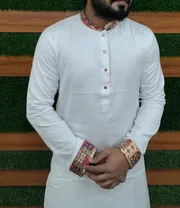 Premium white contrast panjabi for men (Trendy White beauty)_img_5