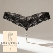 Sexy Pearl Lace G-String Panty for Women | Transparent Free Crotch Thong | One Size Fit | Pearl Black Lingerie_img_0