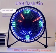 USB-Powered LED Clock Fan with Real-Time Temperature Display - Sleek Black Iron Frame, Blue & Green LED Lights, Compact Desktop Design for Home Office & Workspace, Office Desk Accessory, Modern Aesthetic, Durable Construction_img_2