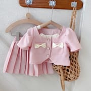 Baby Girl Elegant Summer Cotton Clothing Set Short Sleeve Coat with Pleated Skirt (2 to 6 years)_img_0