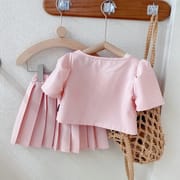 Baby Girl Elegant Summer Cotton Clothing Set Short Sleeve Coat with Pleated Skirt (2 to 6 years)_img_1