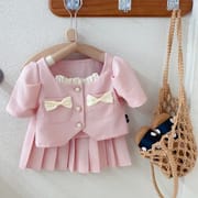 Baby Girl Elegant Summer Cotton Clothing Set Short Sleeve Coat with Pleated Skirt (2 to 6 years)_img_2