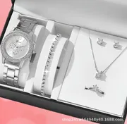 Watch for Women Geneva Fake Three-Eye Watch, Fashionable Diamond-Encrusted Steel Band Watch for Women, Geneva Quartz Watch Set_img_3