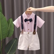 Kids Boys Summer Gentleman Outfit – Bow Tie Shirt & Shorts with Suspenders (6 Months to 5 Years)_img_1