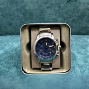 Fossil Grant Chronograph Silver Chain - Blue Dial, Rose Gold Indices_img_4