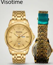 Gold-Tone Stainless Steel Analog Watch with Day and Date Display_img_0