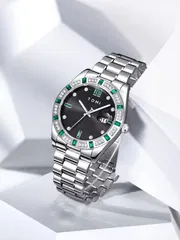TOMI T-305 Men's Luxury Stone Stainless Steel Watch Gift Box Set (Black)_img_2