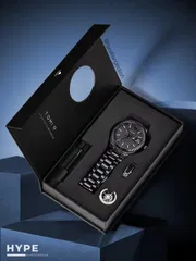 TOMI T-304 Men's Luxury Stainless Steel Watch Gift Box Set (Black)_img_4
