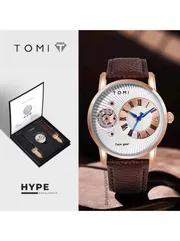 TOMI T-104 Face Gear Dual Strap Leather Belt Watch (White-Rosegold)_img_0