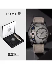 TOMI T-105 Face Gear Dual Strap Leather Belt Watch (Ash)_img_0