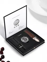 TOMI T-105 Face Gear Dual Strap Leather Belt Watch (Black)_img_5