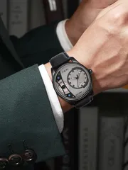 TOMI T-105 Face Gear Dual Strap Leather Belt Watch (Ash)_img_4