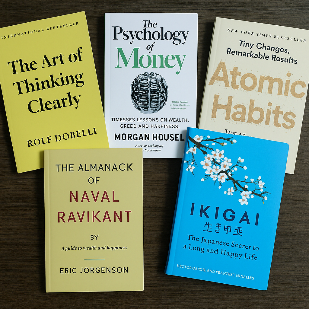 World bestselling Combo(Atomic habits, Ikigai,The art of thinking clearly, The psychology of money, The Almanack of Naval Ravikant)_img_0
