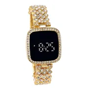 New Trend Fashion Steel Chain Diamond Women Watch Full Diamond Touch Screen LED Water Diamond Bracelet Watch_img_0
