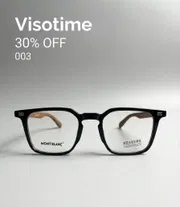 Montblanc Classic Square Eyeglasses – Gloss Black Frame with Wood-Textured Temples and Anti-Blue Light Lenses_img_0