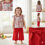 Baby Girls 2 Piece Summer Outfit Flutter Sleeve Top & Floral Palazzo Pants (0 to 2 Years)_img_4
