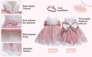 Baby Girls Princess Lace Bow Party Dress with Headband (0 to 4 years)_img_1