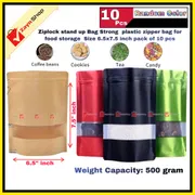 Ziplock stand up Bag Strong plastic zipper bag for food storage Size 6.5x7.5 inch pack of 10 pcs_img_3