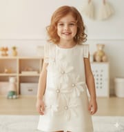 Kids Girls Summer Elegant Pearls Flower Sleeveless Korean Party Skirt (1 to 6 Years)_img_0