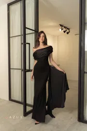 Off-Shoulder Knotted Slim Long Dress_img_4