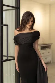 Off-Shoulder Knotted Slim Long Dress_img_5