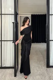 Off-Shoulder Knotted Slim Long Dress_img_8