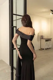 Off-Shoulder Knotted Slim Long Dress_img_2